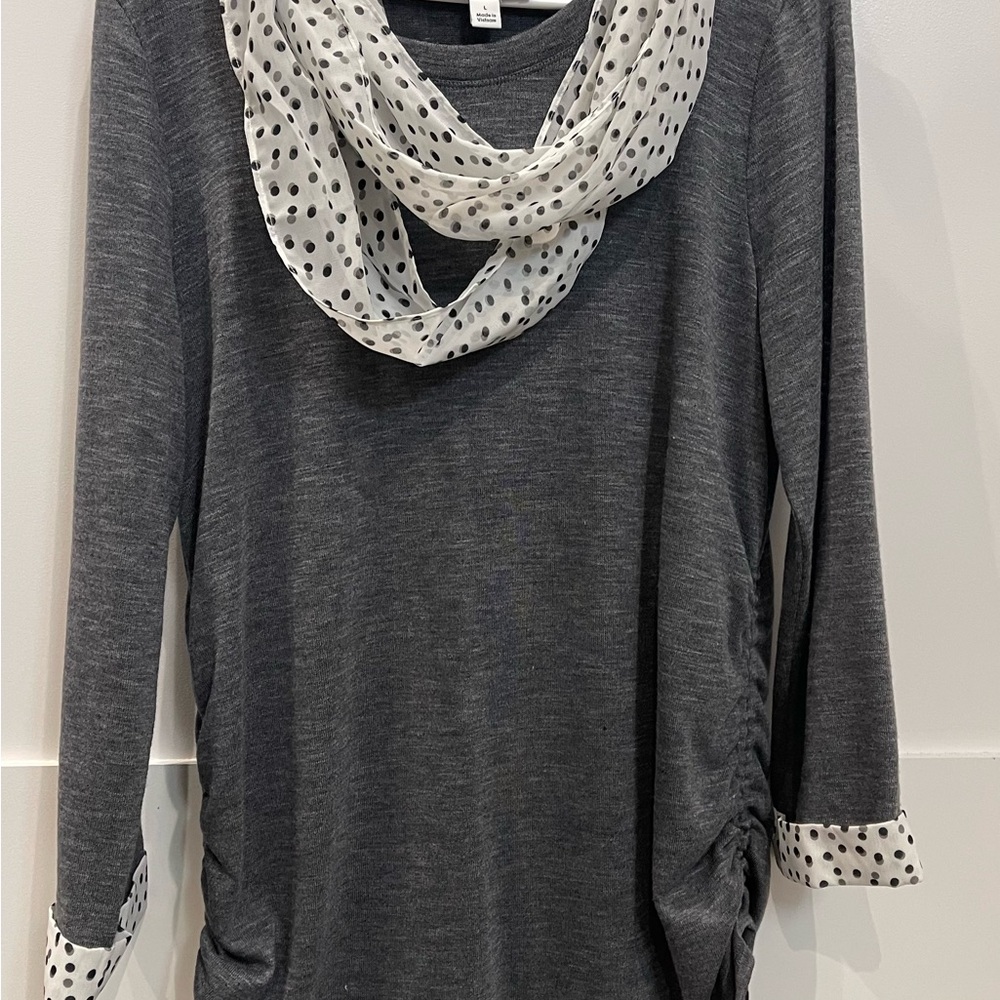 Gray Polka Dot Trim Women's Sweater
